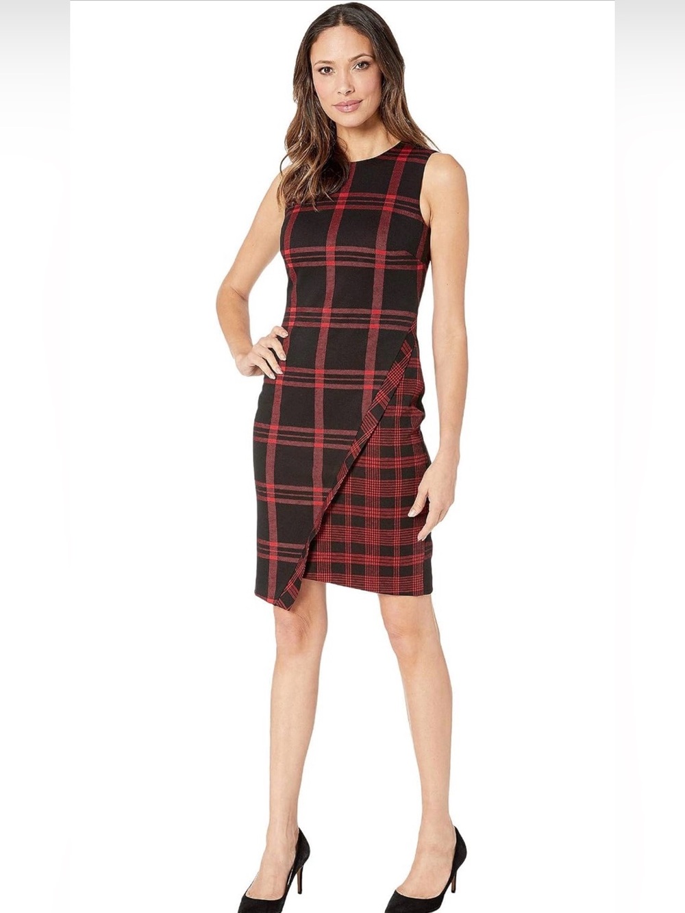 Tommy Hilfiger Black and Red Plaid Sleeveless Sheath Dress